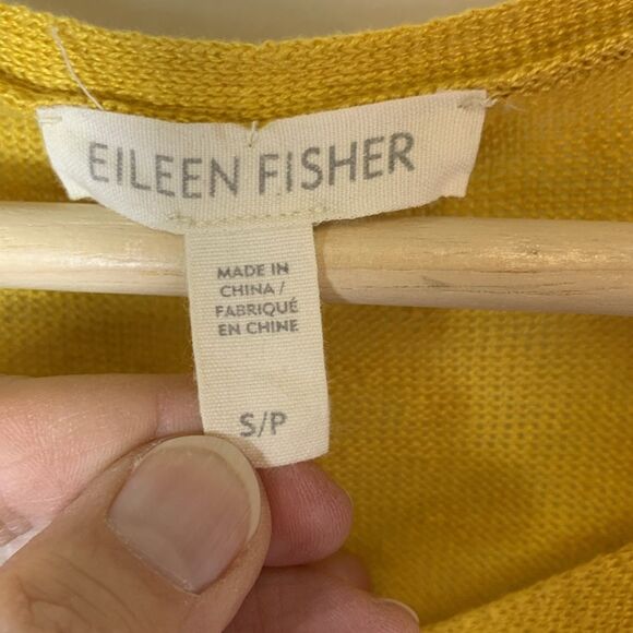 Eileen Fisher Gold Yellow Organic Linen V-Neck Cap Sleeve Lightweight Sweater S - Picture 4 of 11